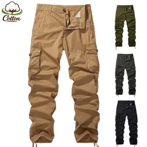 Men’s Baggy Jogger Tactical Utility Cargo Pants, 100% Cotton Ruched Stacked Leg with Adjustable Ankle Drawstrings, 4 Solid Color Options Black Charcoal Gray Army Green Khaki, Button Flap Multi Pocket Vintage Military Streetwear Bottoms