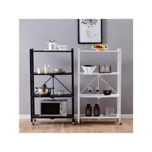 5-Tier Kitchen Folding Storage Shelves  Metal Organizer and Storage Rack with Wheels  Garage Shelving Metal Wire Shelf Rack  Organizer Shelf for Garage  Kitchen  Basement