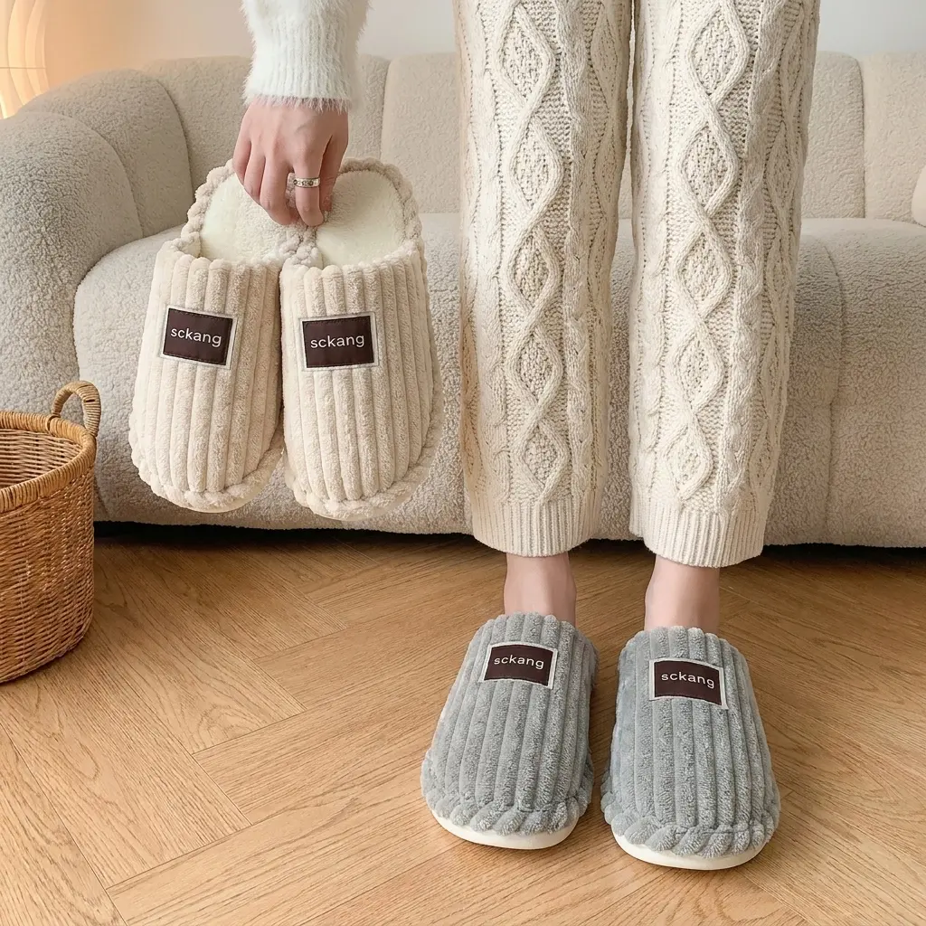 Women's Plush Thick-Soled Slippers, Warm Soft Indoor-Outdoor Slide Shoes, Suitable for Postpartum Recovery Footwear