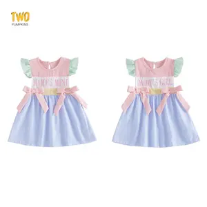 Little Girls Summer Dress Adorable Letter Embroidery Striped Flying Sleeve Round Neck Dress