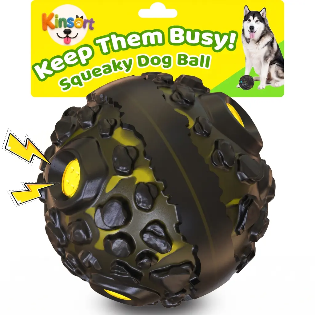 Dog Toy Ball for Aggressive Chewers, Interactive Fetch Dog Ball with Fun Squeaky Sound, Durable for Small Medium Large Dogs, Non-Toxic Rubber Pet Chew Toys