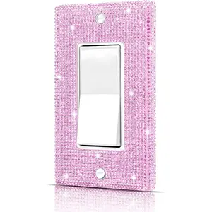 Wall Plate Light Switch Outlet Cover, Standard Size 4.50" x 2.76", Dengduoduo Silver Pink Rhinestones Bling Light Switch Plate, Plug Cover for Electrical Outlet for Bedroom Accessories Home Decor