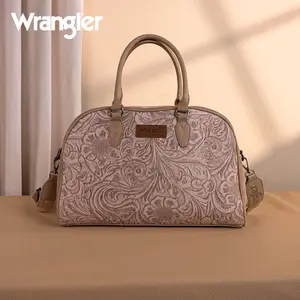 Wrangler Vintage Floral Printed Duffle Bag for Women Men High Capacity Travel Bag with Elegant Design Soft Case Top Zipper Closure Inside Pockets - Hand Carry Luggage