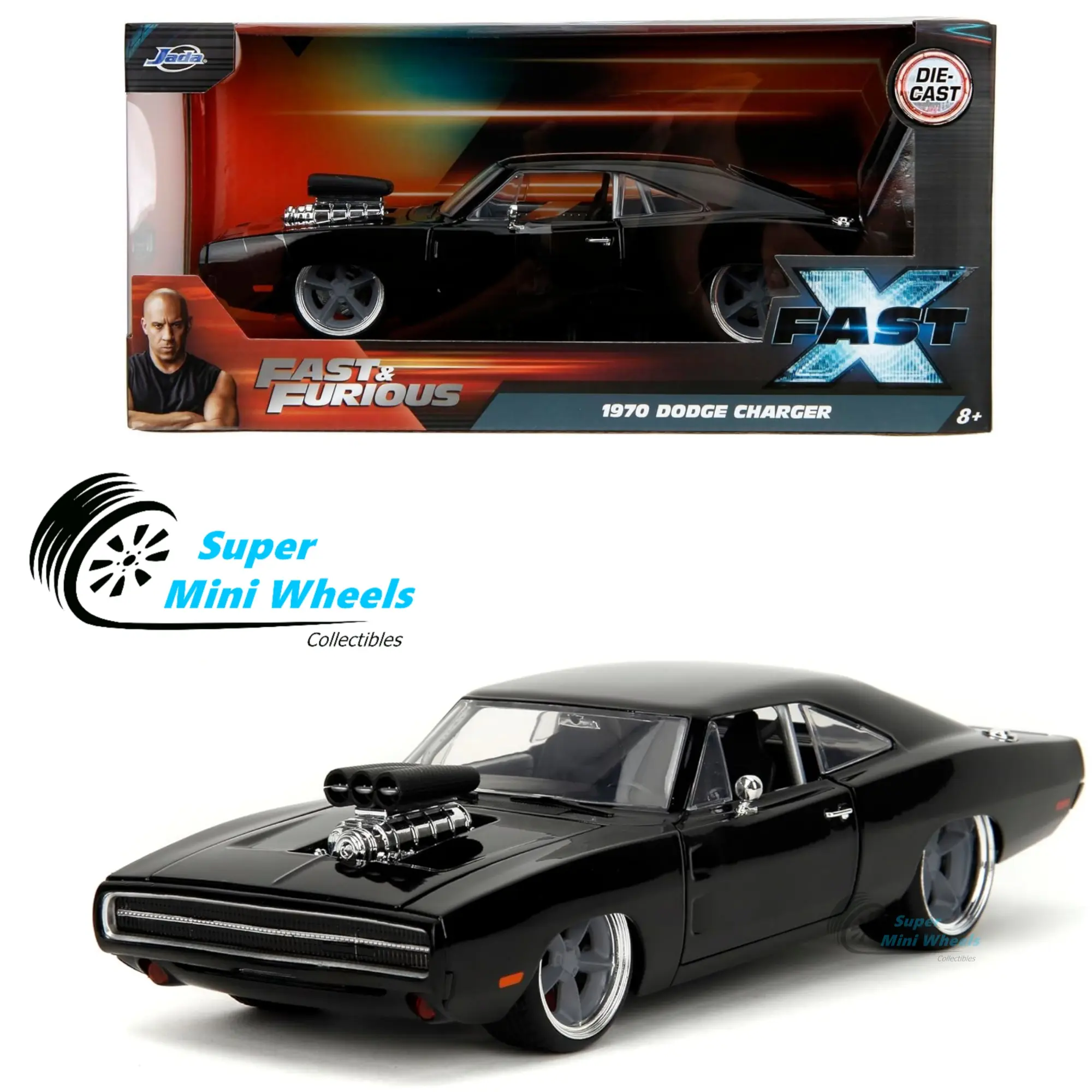 Jada 1:24 Fast & Furious: Fast X - Dom’s 1970 Dodge Charger – Black - Die-Cast Car #34918