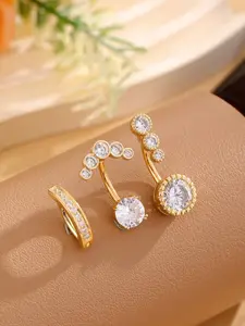 3 Counts Stainless Steel Cz Navel Ring Set, Zircon Gemstone, Plated Precious Metal, Stylish Design for Everyday Use