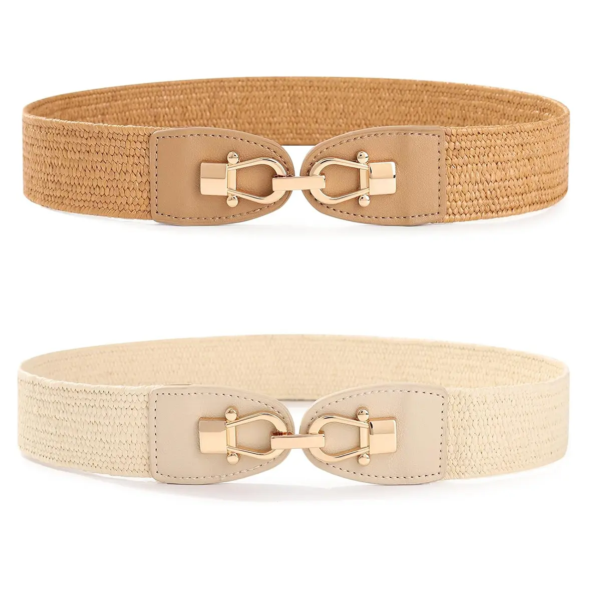 2Pcs Women Elegant Boho Braided Belts Elastic Waist Straw  display picture 3