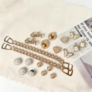 Vented Clogs Rhinestone Charms Letter Decor with Chain & Bowknot Elegant Shoe Accessories Footwear