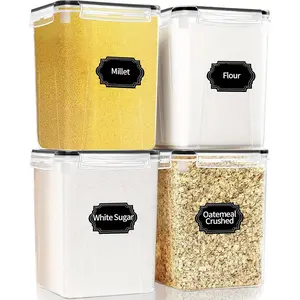 4 Pack Large Airtight Food Storage Containers with Lids (5.2L / 176oz), BPA Free Plastic and Pantry Organization Contianers for Cereal Flour and Sugar Storage - Labels & Marker