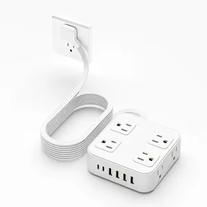 14 in 1 Charging Station Power Strip, with 8 AC Outlets and 6 USB Charging Ports,with Surge Protector, Flat Plug 5 Ft Flat Extension Cord, Fire-Resistant Compact Design Desk Charging Station Wall Mount For Home, School,Office, Travel