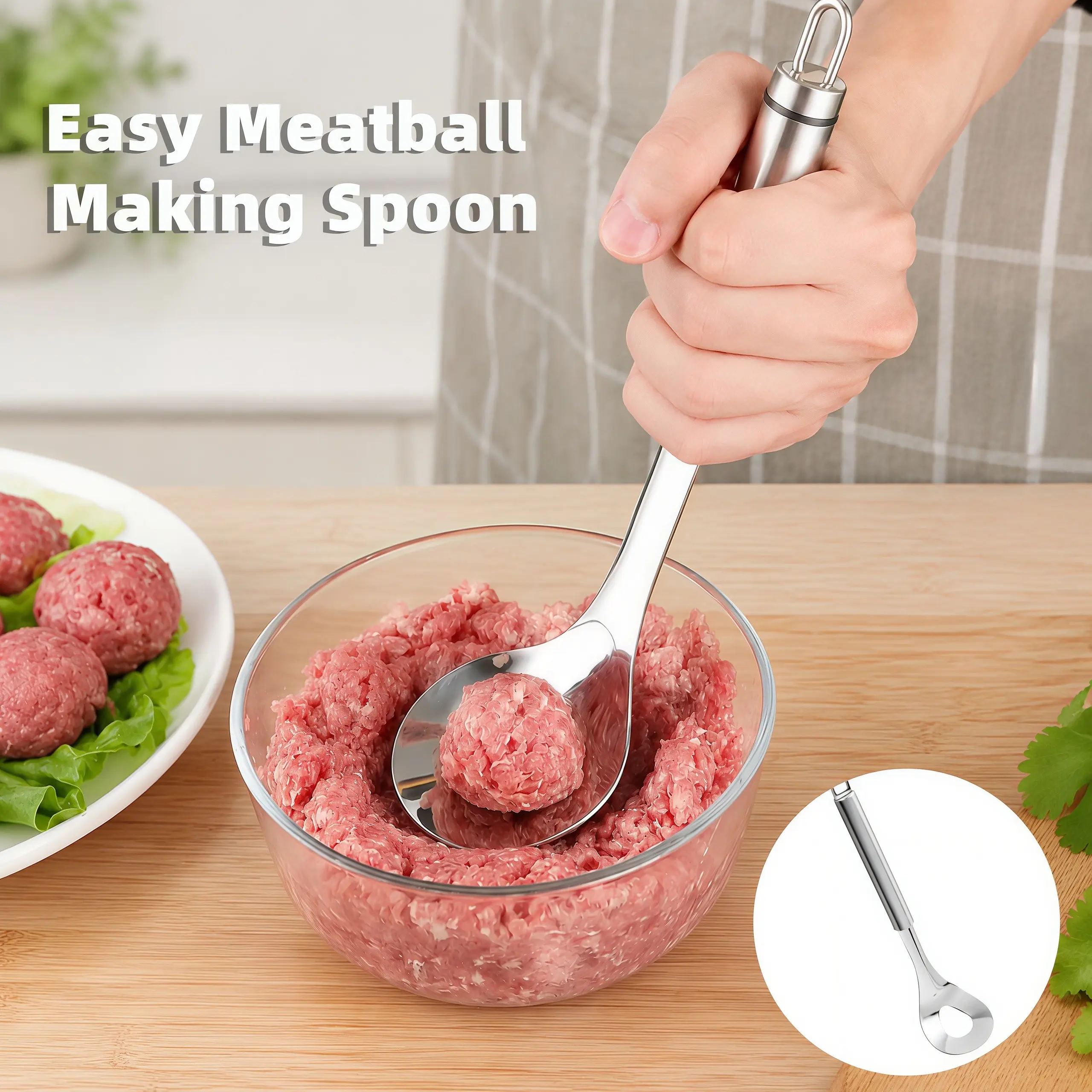 Stainless Steel Meatball Maker Tool - Non-Stick Extrusion Spoon, Easy-Squeeze Mold, No-Residue Kitchen Gadget for Meatballs, Fish Balls