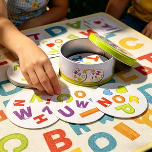 Fun Classic Quick Match Card Game, Round Box Letter Pairing Cards, Perfect Gift for Holidays and Birthdays, Family and Friends Party Games