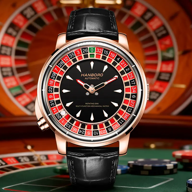 Gentleman's Vintage Casino Roulette Dial Automatic Mechanical Watch - Luxury Classic Watch with Leather Strap, Mechanical Drive, Luxury Watch