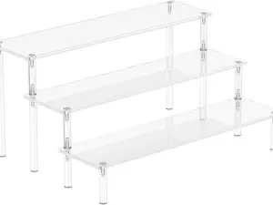 Risers 3 Tier Display Organizer Stand for Figures & Dessert Shelves, Clear Cupcake Stand Holder, Large Shelf Riser for Decoration