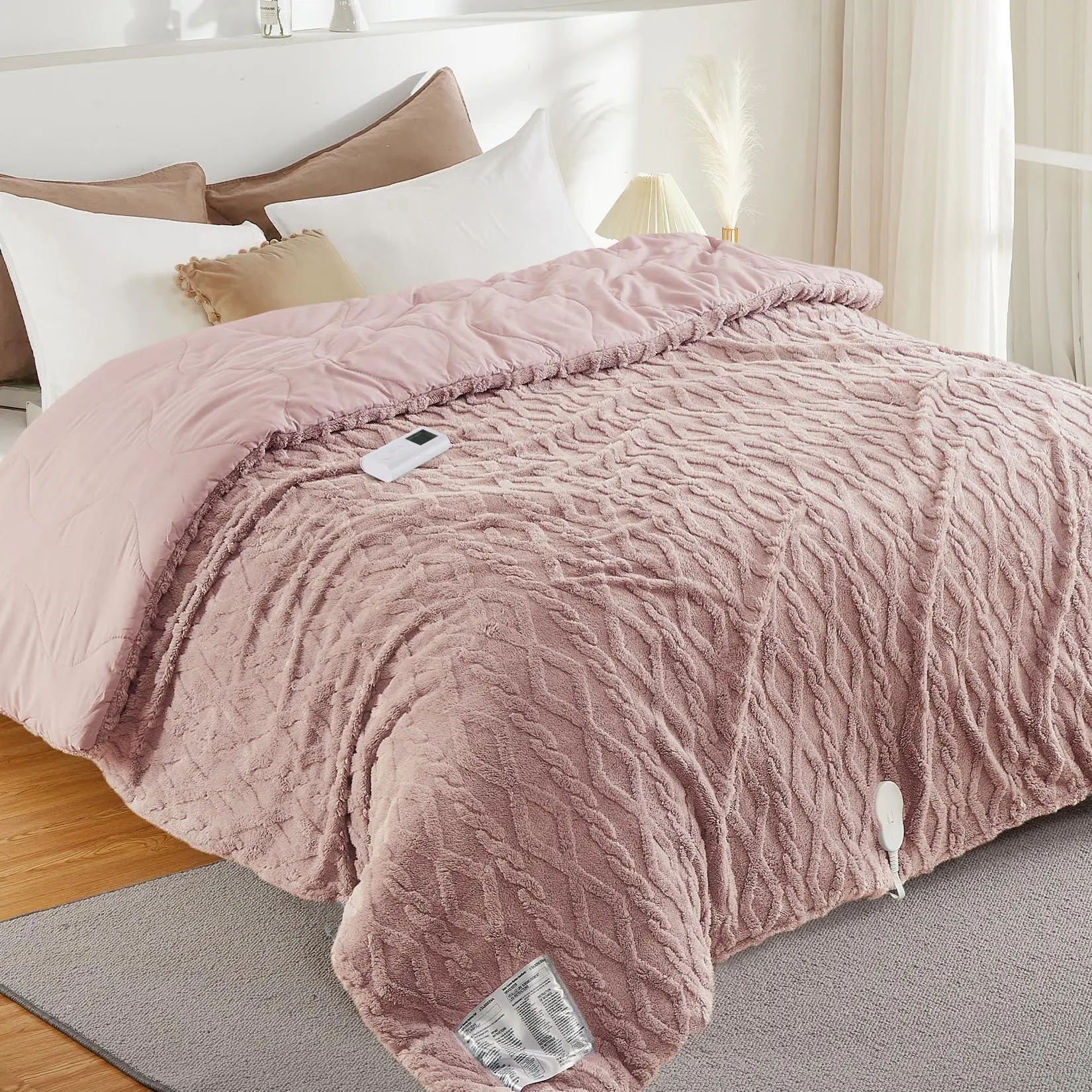 Garvee Heated Comforter Blanket Queen Size with LCD Controller | Tufted Fast Heating Electric Quilt, 6 Heat Levels & 2-10H Time Settings, UL Certified, Pink Queen 90" x 90"