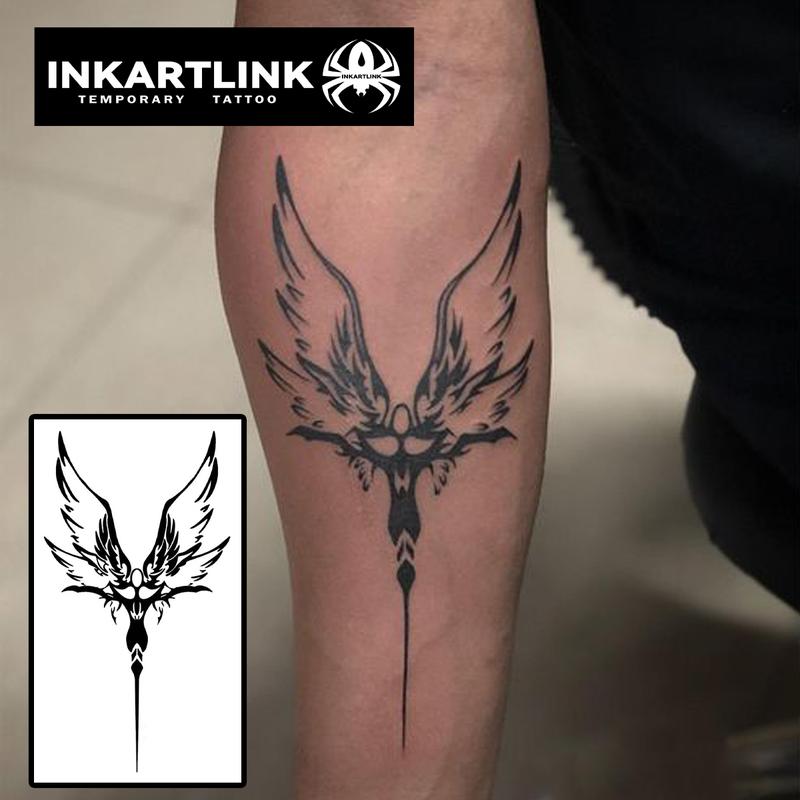 INKARTLINK Tattoo Tech, 2 Sheets Large Semi Permanent Tattoo, Adult Art Design Temporary Tattoos, Lasts 1-2 Weeks, Waterproof, Realistic Look, No Adhesive, No Reflection (Angel 3)