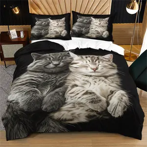 Adorable cat bed cover, suitable as bedroom decoration gifts for children, youth, and adults includes 1 bed cover and 1 or 2 pillow covers (excluding quilt and pillow inserts) Bedroom Bedding Set