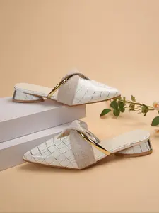 Women's 2026 Hot Trending Crocodile Embossed Mules, Pointed Toe Low Block Heel Shoes, Textured Metal Buckle All-match Footwear for Office & Daily Wear, Fashion Mules, Slip-on Shoes for Women & Girls