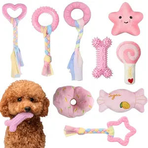 Puppy Toys, 9 Pack Dog Chew Toys for Puppy, Cute Pink Small Dog Toys, Teething Toys for Puppies, Soft Durable Interactive Chew Toy for Small Dogs