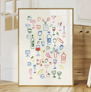 Retro Dinner Table Print, Food and Drinks Illustrations Poster, Maximalist Kitchen Gallery Wall Art, Apartment Decor, Bar Cart Art Print|  Framless Poster