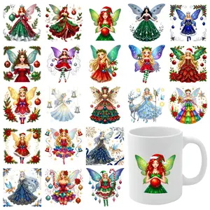 21 Pcs Fairy Christmas UV DTF Stickers Glass DTF Transfer Stickers Transfer Sticker Decal DIY Water Bottle Glass Suitable for 16 oz Glass Cups Decoration