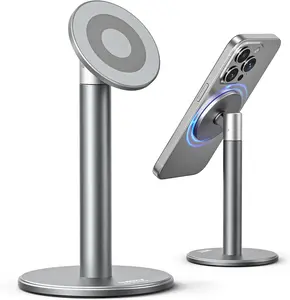 Full  Cell Phone Stand for MagSafe with Metal Ring, 360 Rotating Phone Stand for Desk, Office Desk Accessories, Adjustable Phone Holder Compatible with  Phones, Gray