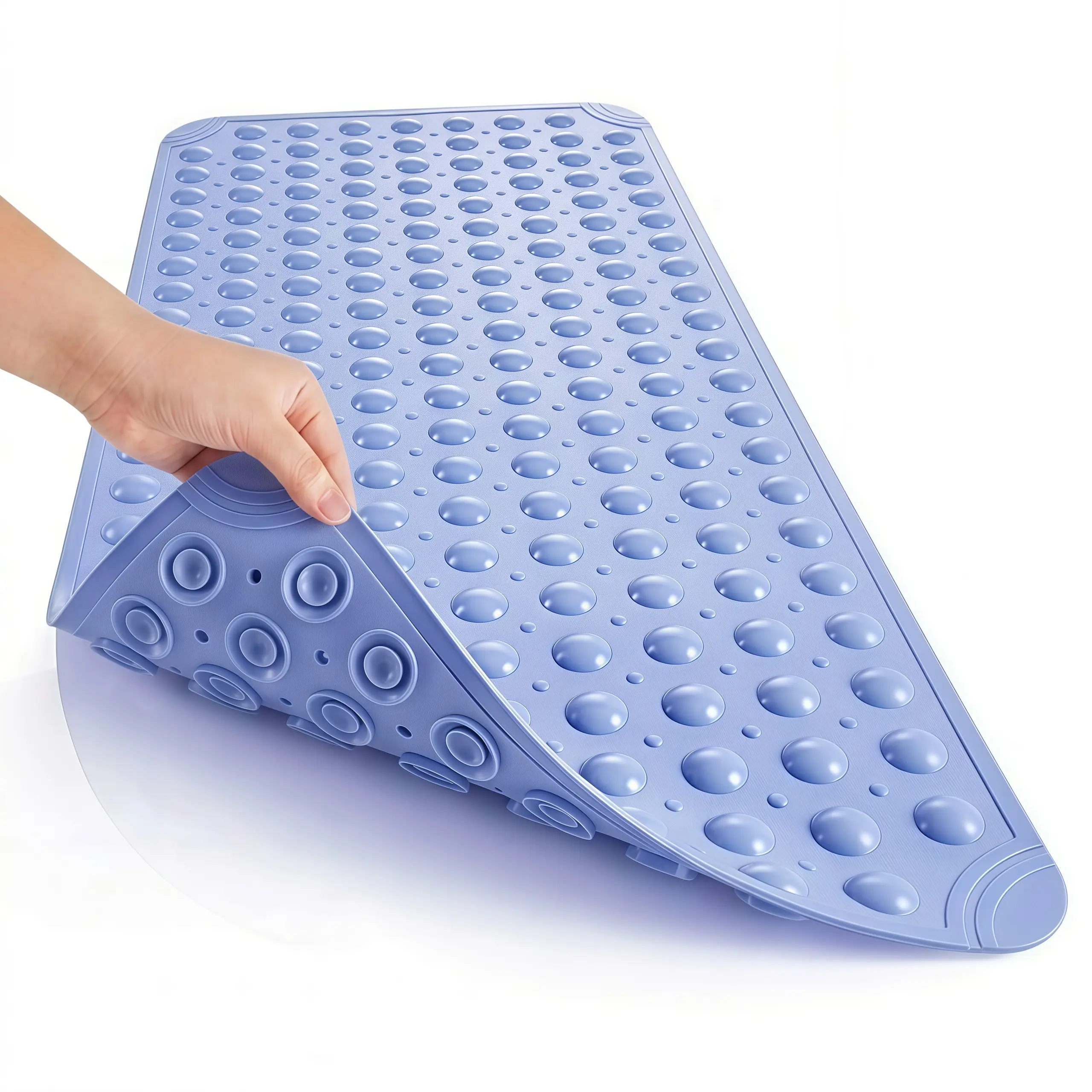 PVC Non-Slip Rectangle Bathroom Shower Mat, 40x16 In, Waterproof, Classic Smooth Design, Stays Put Suction Cups, Fast Water Drain Holes, Steady Footing for Elderly Kids Tub Safety, Clean & Hygienic Bathroom Supply