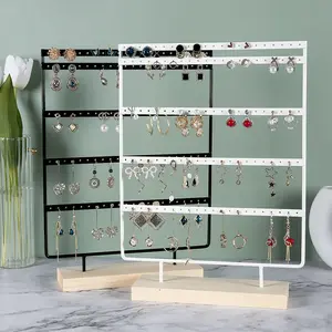 5-Tiers 100 Holes Earring Display Holder,Metal 3 Layers Jewelry Storage Organizer Wood Base Stand Tree,Ear Stud Rack Gift