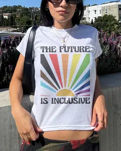 [ Sale up to 35%] + [Freeship] The Future Is Inclusive Baby Tee,Retro Y2K Rainbow Pride LGBTQ Top,Vintage Social Justice Equality Tee,Queer Love Is Love Aesthetic Tee