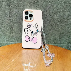 Cute Cat Pattern Protective Phone Case with Chain, Decorative Phone Protector Cover, Phone Accessories Compatible with iPhone 11 12 13 14 15 Pro Max