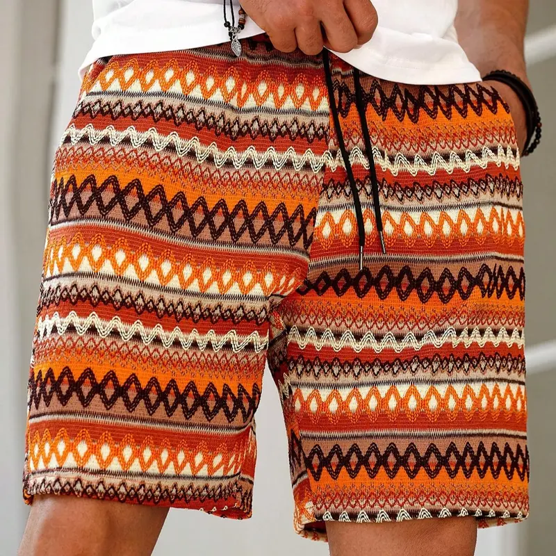 Men's Jacquard Knit Shorts, Fabric, Casual Style Summer Wear, Fitted Design, Perfect for Daily Wear, Streetwear, Sports Shorts, Tropical Beach Shorts, Drawstrings Shorts