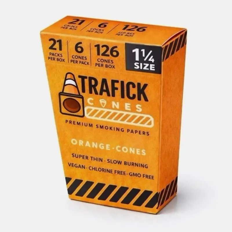 Trafick Cones, Standard Size, Premium Paper Cones, High Quality Paper Cones, 126 Cones, Natural Rolling Papers, Orange, 78mm Cones, 21 Packs x 6 Cones, Precision Rolled, Ready to Fill Paper, Bulk Pack, Fine Paper, Easy Fill Paper, Ready to Use Paper Cones