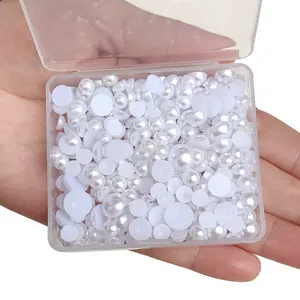 Half Round Pearl Beads, 300pcs/box Mixed Size Flat Back ABS Pearl, Faux Pearl, DIY Craft Accessories for Nail Art Decoration & Jewelry Making