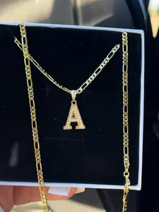 Classic Initial Figaro Necklace - Length 22 inches