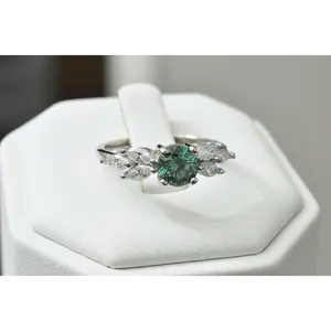 1.0ct Round Brilliant Blue/Green Moissanite Ring Adj. 7-10
