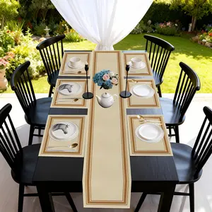 2D flat printing, 1 piece/2 pieces/4 pieces/6 pieces/8 pieces/5 pieces/7 pieces set, beige orange striped table flag placemat, modern style, suitable for kitchen and dining rooms, weddings, family gatherings, parties, table decoration