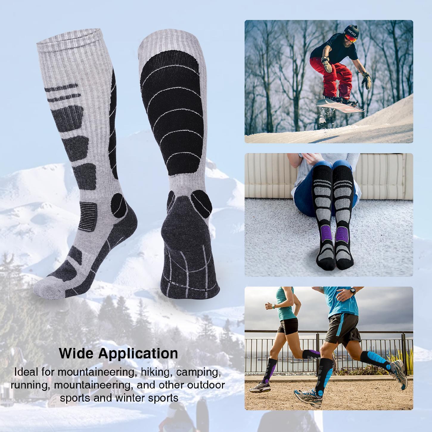 Winter Thermal Ski Socks - 3 Pair Pack Wool Blend Knee High Socks for Men & Women Snowboarding
