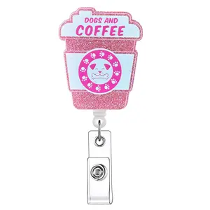 Cute Coffee Cup Design Badge Holder, 1 Count Retractable Badge Reel with Clip, ID Holder for Nurses, Doctors, Students & Office Staff