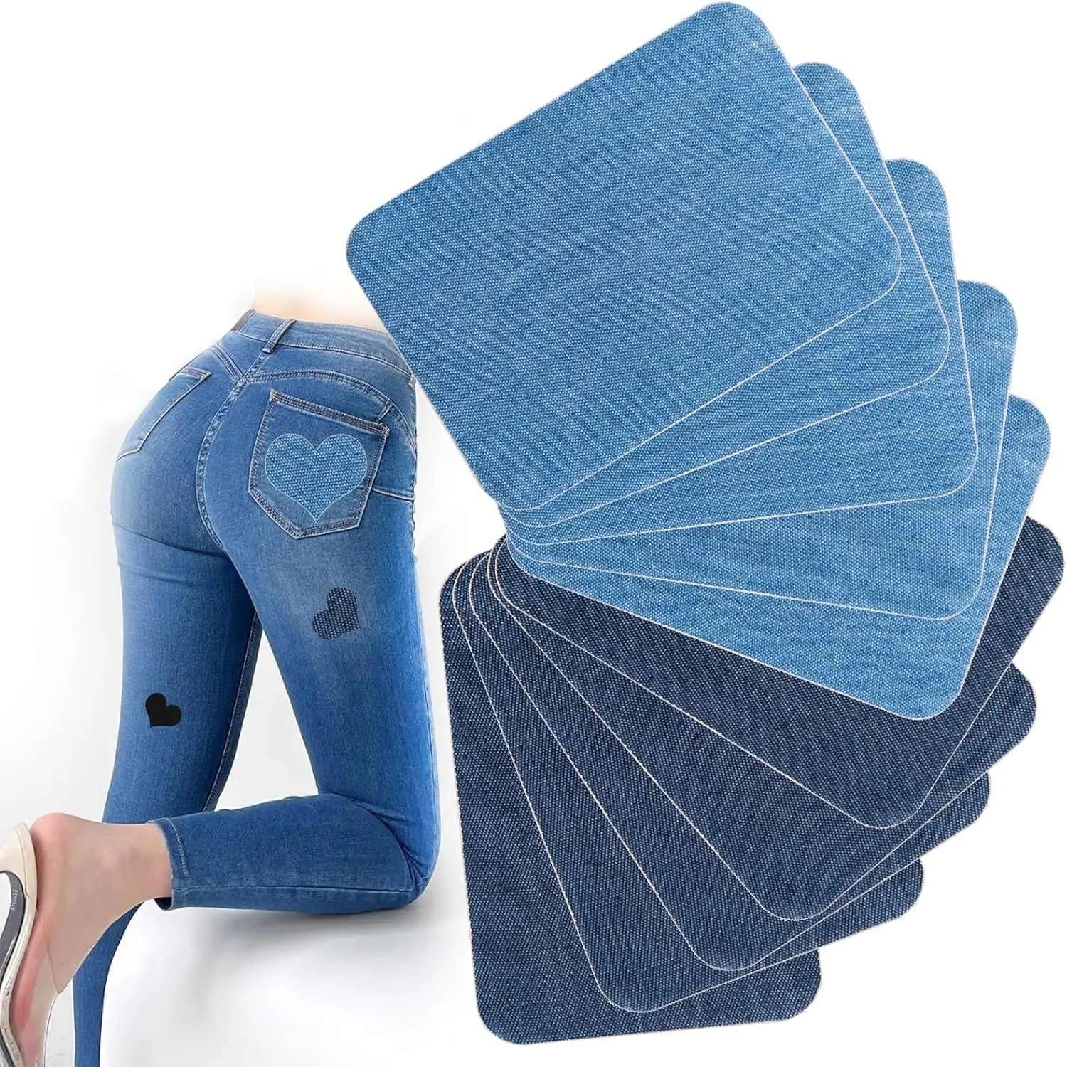 Breathable Iron-On Adhesive Film Patches - Single Patch for Clothing Repair, Jeans & Jackets, 3.7"x4.92" (9.5cmx12.5cm) Blue & Light Blue Sewing Supplies, Clothes, Iron On Patches