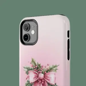 Couqette Christmas Phone Case with Holly Ribbon Motif Durable Polycarbonate Shell & Flexible TPU Liner for Impact Resistance Glossy Finish UV Protection Waterproof