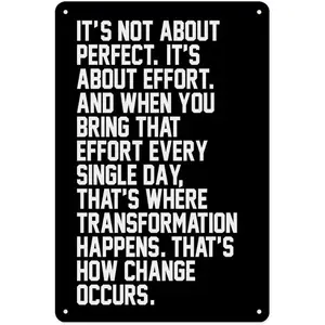 [Made in US] Inspirational Metal Wall Plaque, Decorative 8x12 in Lightweight Fade-Proof Tinplate Sign with "It's Not Perfection That Matters, It's Hard Work" Motivational Quote for Home Gym & Classroom Home Decor,summervibes