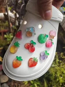 10 Piece Fruit Grape Cherry Pineapple Apple Strawberry Watermelon Peach Carrot Mushroom DIY Shoe Decor Fruit Charms Set for Footwear, Fits Hole Shoes Sandals Flip Flops