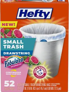 Hefty Small Trash Bags, Fabuloso Watermelon Scent, 4 Gallon, 52 Count Trashbags White