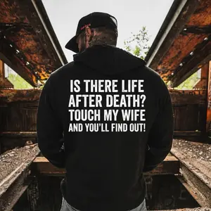 Funny Husband Hoodie “Touch My Wife & You’ll Find Out” – Grim Reaper Biker Patriotic Sweatshirt, Gift Idea