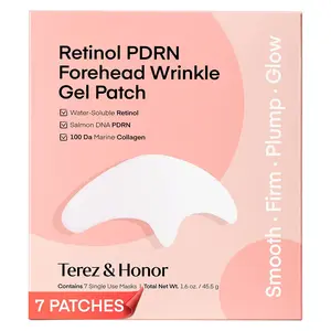 Terez & Honor Retinol PDRN Forehead Wrinkle Patches - Korean Hydrogel Mask for Forehead & Between Eyes, Smooths Fine Lines, Firms & Hydrates with Collagen, Peptide, Fragrance-Free, 7 Sheets