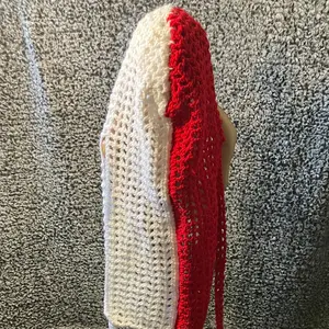 Red & White Handmade Crochet Durag Wave Cap