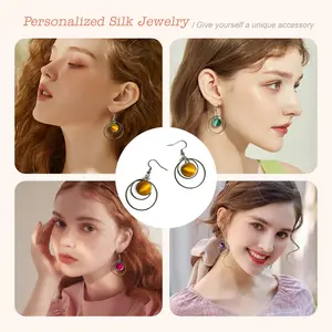 【Summer Gift】-Multi-color silk earrings in silver – Hypoallergenic silk jewelry, naturally dyed with plant-based extracts