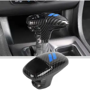 Gear Shift Shifter Knobs Gear Selector Gear Lever Gearstick Knob Cover Trim for 2015-2024+ Dodge Challenger Charger 2018-2024 Durango Interior Accessories Blue Carbon Fiber 3pcs
