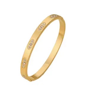 18K Gold PVD Stainless Steel -Waterproof & Tarnish -Free Bangle- The Protective Eye Hinge Bangle Bracelet for Daily Wear