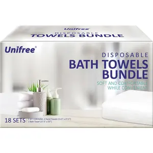 Unifree Travel Bath Towel Set, 18 Individually Sealed Sets with 1 Bath Towel & 2 Hand Towels, Disposable Portable Hotel Hygiene and Travel Essentials for Camping, Gym Showers, Cruises, Airbnb & Emergency Kits
