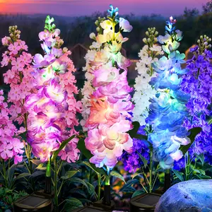 【SummerVibes】GIGALUMI Solar Lights Outdoor for Garden Decor, 3 Pack Solar Flower Lights Waterproof, 2 Lighting Modes Delphinium for Pathway,Yard, Patio Decoration, Gardening Gifts for Women (Multi-Colored)